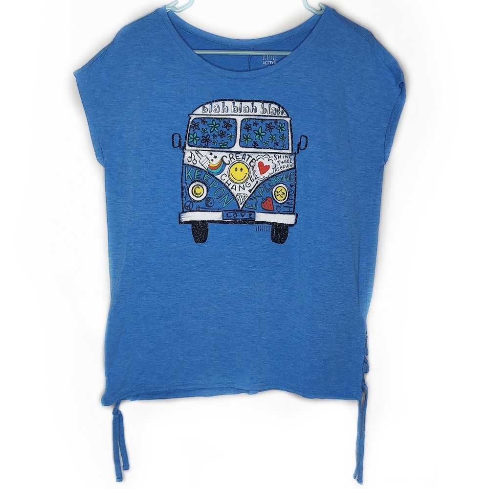 Justice Cap Sleeve Hippie Bus Graphic Tee Blue 20